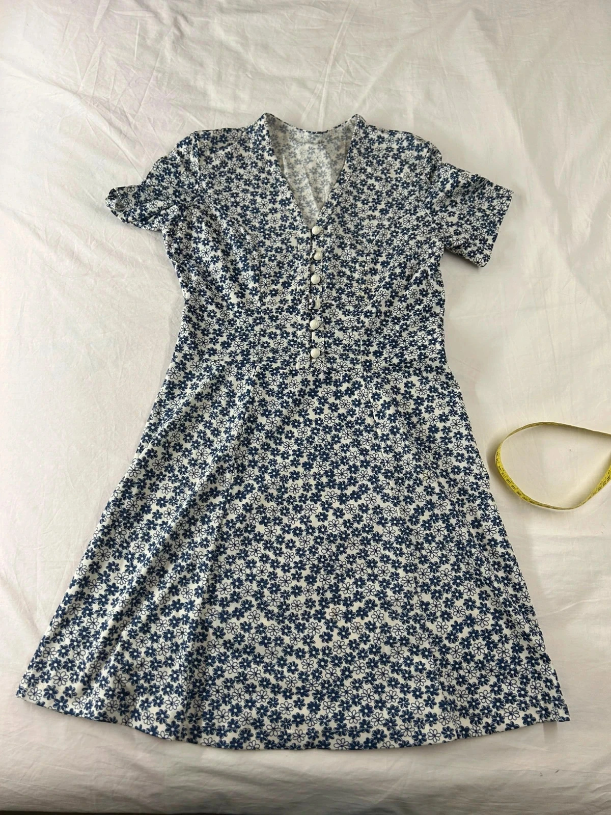 Robe d’été longue blanc et bleu vintage